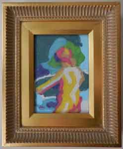 Bather after Degas Small Impressionist Oil Painting with Faux Gold Frame by Tom Lohre