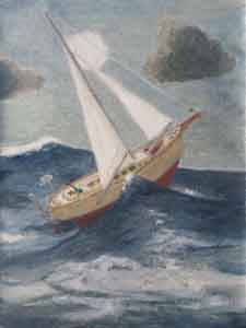 42' Westsail Fiona in Heavy Seas oil on canvas by Tom Lohre.
