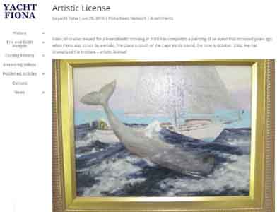 Web page of Eric Forsyth about a painting  Tom Lohre did of his sailboat hitting a whale.